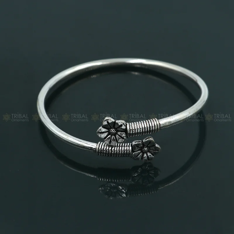 925 sterling silver handmade flower design stylish kada bangle bracelet tribal jewelry nsk873