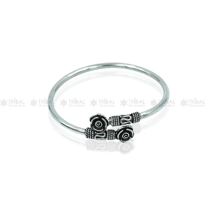 925 sterling silver handmade flower design stylish kada bangle bracelet tribal jewelry nsk874