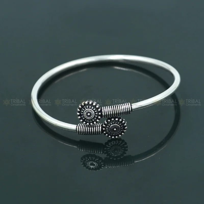 925 sterling silver handmade flower design stylish kada bangle bracelet tribal jewelry nsk878