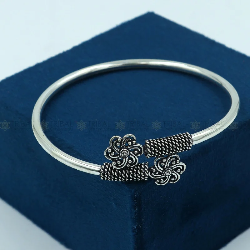 925 sterling silver handmade flower design stylish kada bangle bracelet tribal jewelry nsk865