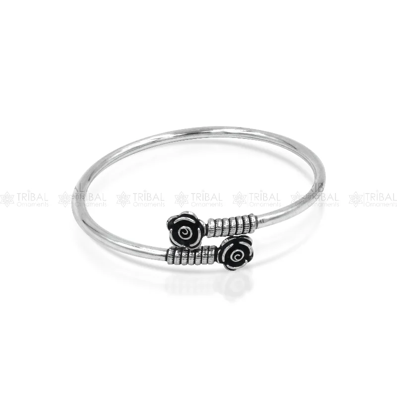 925 sterling silver handmade flower design stylish kada bangle bracelet tribal jewelry nsk871