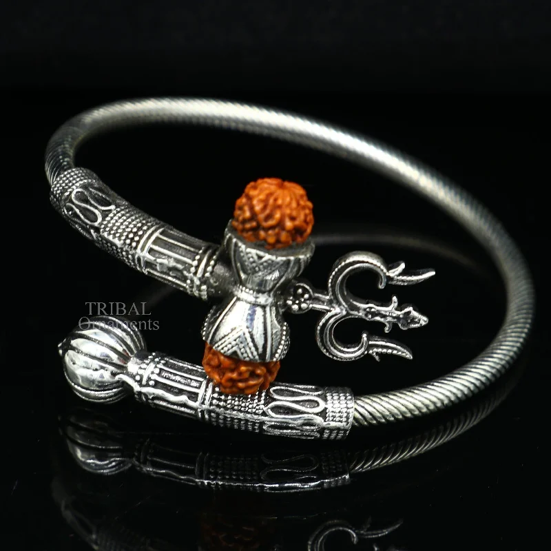 925 sterling silver handmade Shiva Trishul bangle bracelet Rudraksha kada, excellent Bahubali trident kada bracelet gift  for girl's nsk748