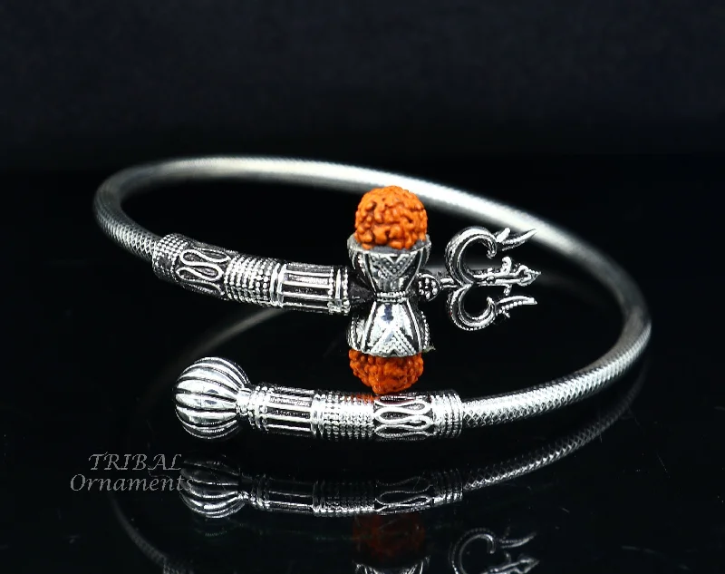 925 sterling silver handmade Shiva Trishul bangle bracelet Rudraksha kada, excellent Bahubali trident kada bracelet gift nsk534