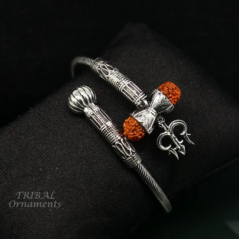 925 sterling silver handmade Shiva Trishul bangle bracelet Rudraksha kada, excellent Bahubali trident kada bracelet gift nsk535