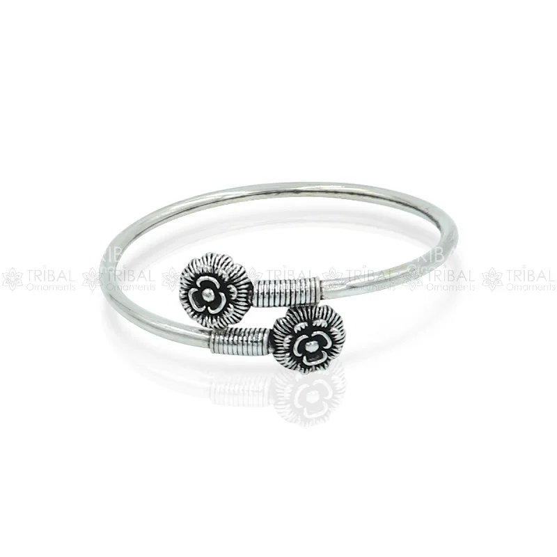 925 sterling silver handmade double flower design stylish kada bangle bracelet tribal jewelry nsk880