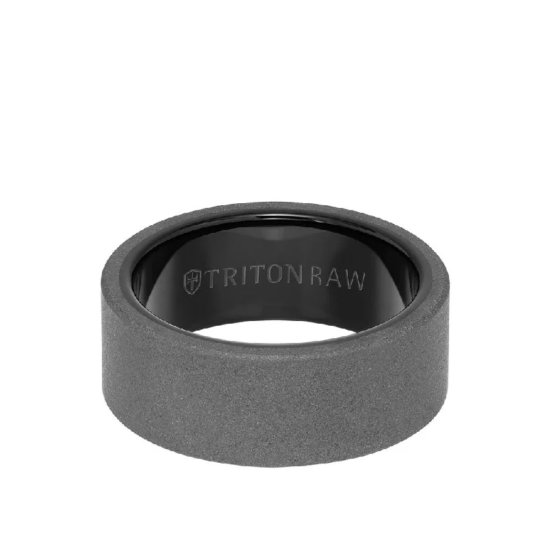 9MM Tungsten RAW Ring - Sandblasted With Inside Shine and Flat Edge