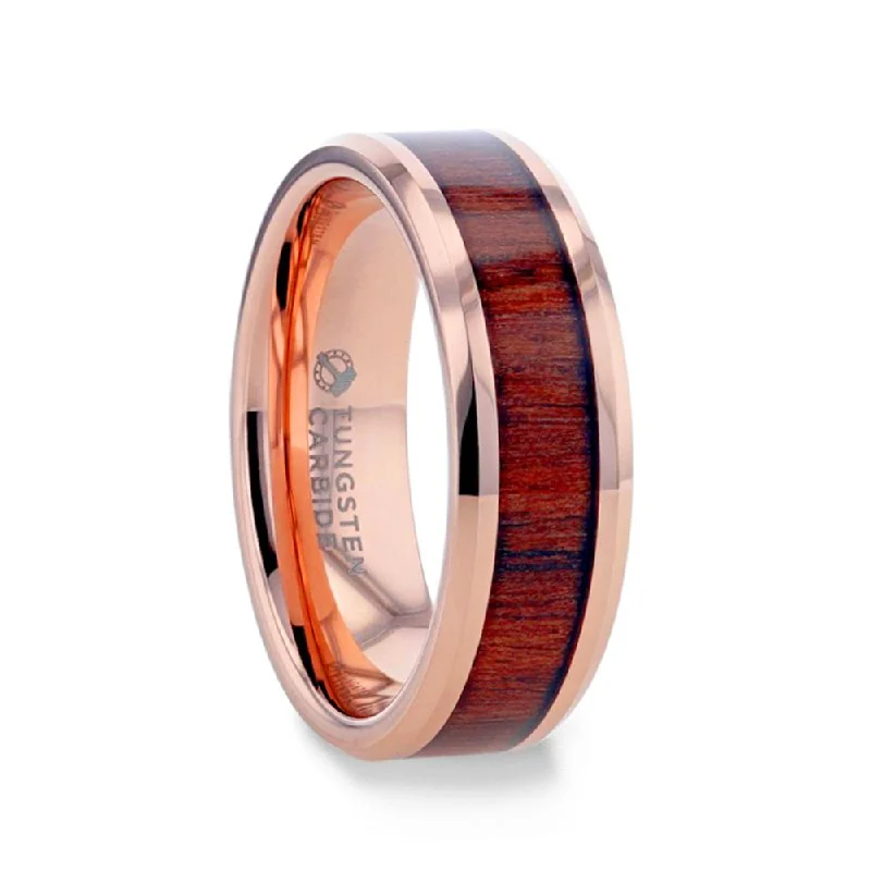 DYLAN Rose Gold Plated Koa Wood Inlaid Tungsten Men's Wedding Band - 8