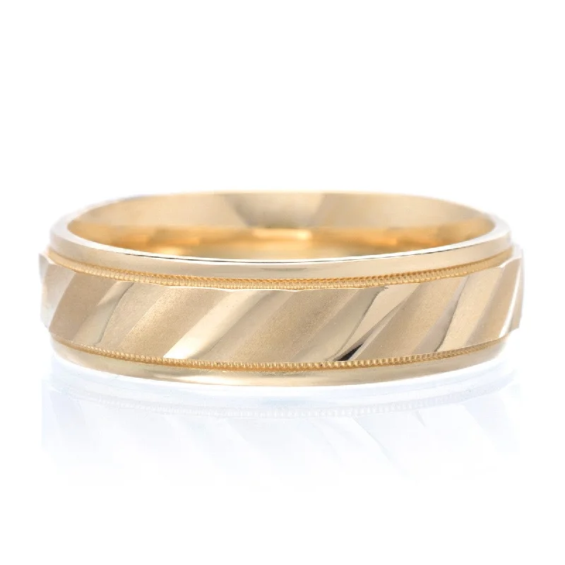 14K Yellow Gold 6mm Diagnol Cut Band with Milgrain