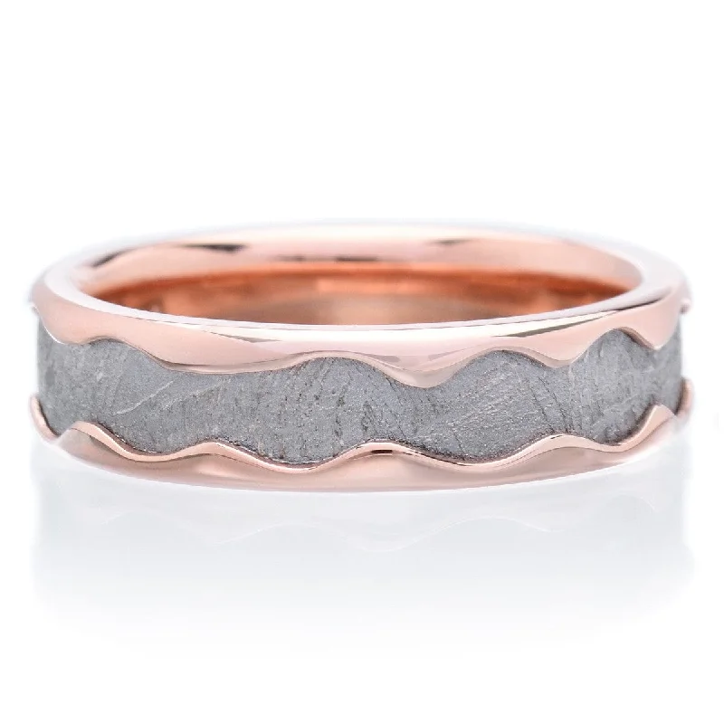 14K Rose Gold Meteorite 6mm Band with Rolled Edges