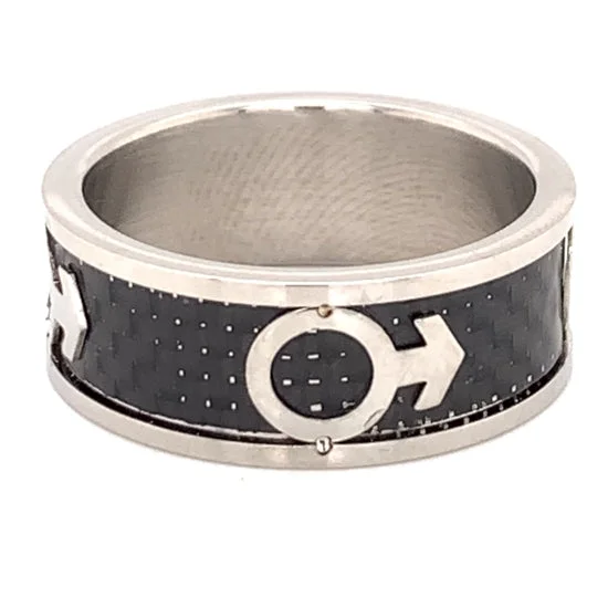 Male Mars Symbol Black Center Stainless Steel Ring / RRJ0059