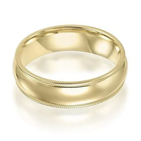 14K Yellow Gold Low Dome Band with Milgrain