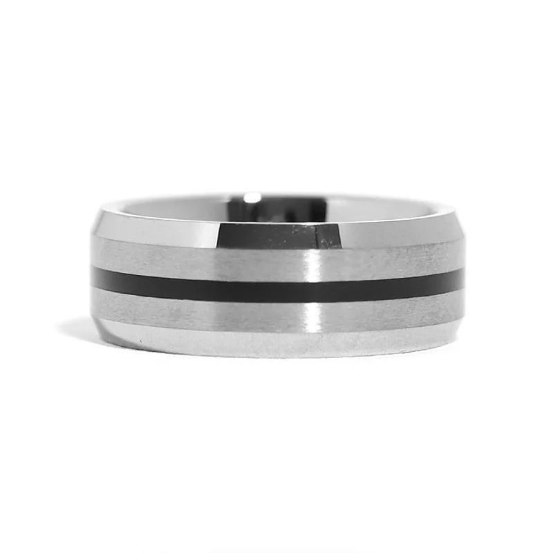 Tungsten Black Center Comfort Fit Ring / TGR1003