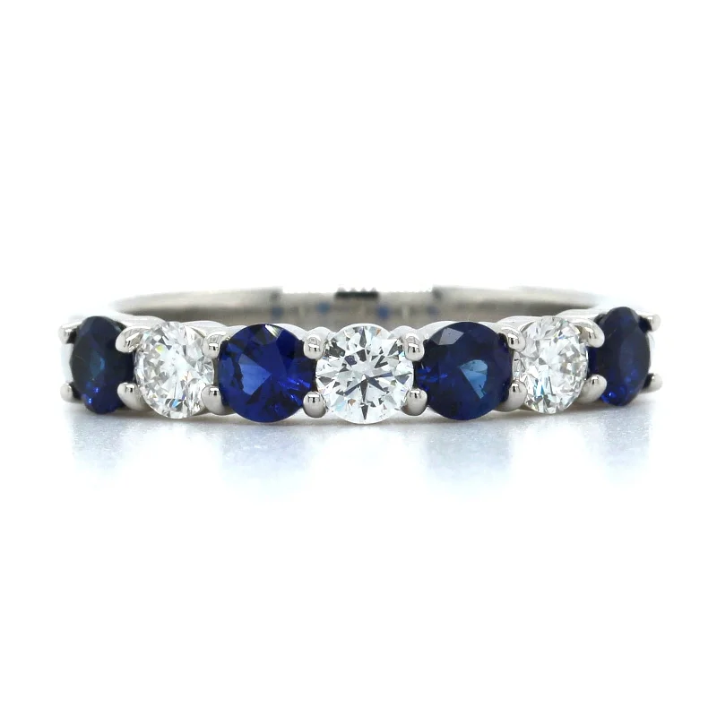 Platinum 7 Stone Alternating Round Sapphire and Diamond Band