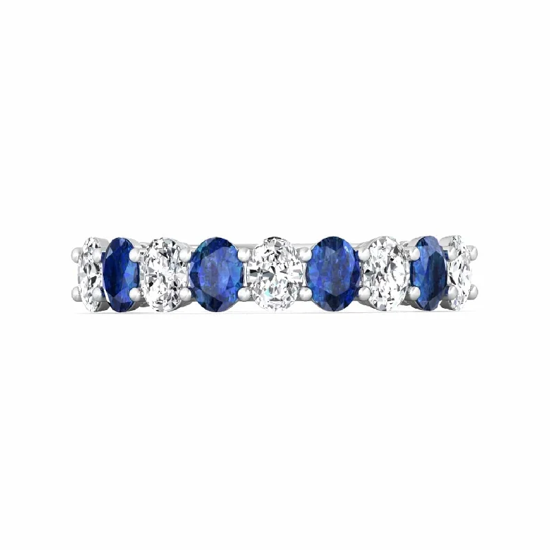 Platinum Shared Prong Sapphire & Diamond Band