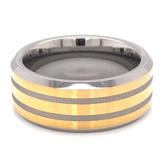 18K PVD Coated Tungsten Gold Accents Comfort Fit Ring / TGR1016