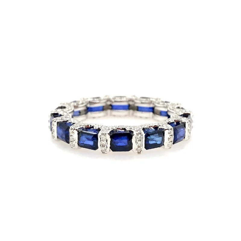 White Gold Sapphire and Diamond Eternity Band