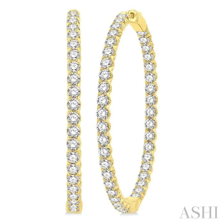 7 Ctw Inside-Out Round Cut Diamond 1 3/4 Inch Hoop Earrings in 14K Yellow Gold