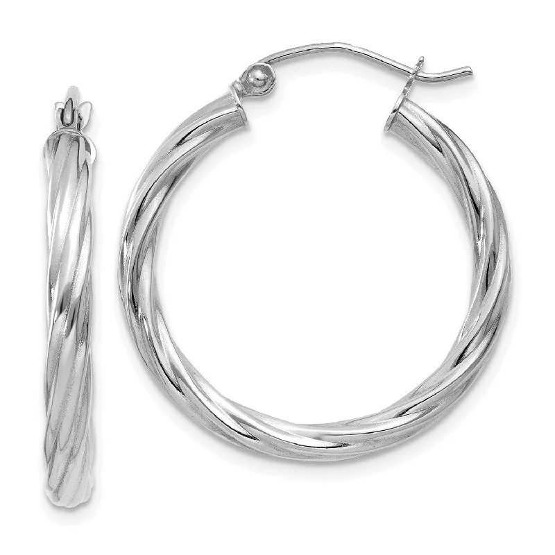 10KT White Gold 15X2MM Twist Hoop Earrings