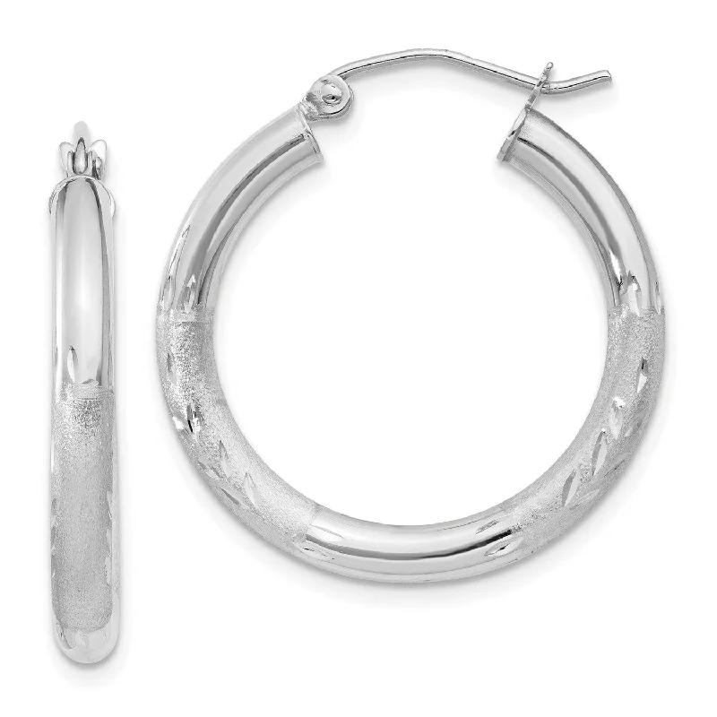 10KT White Gold 20X3MM Diamond-cut Hoop Earrings