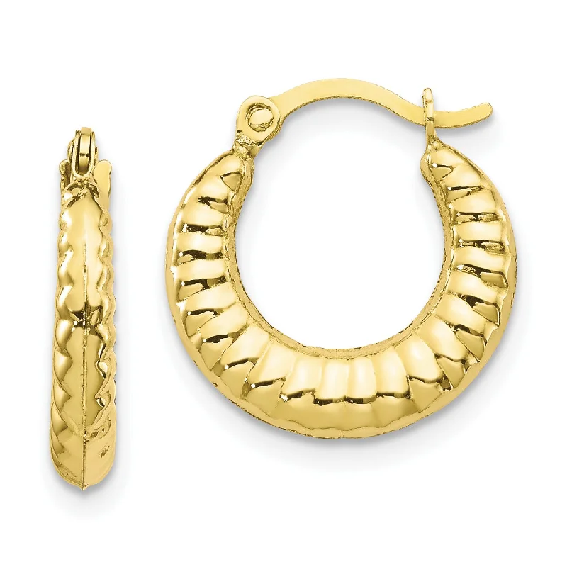 10KT Yellow Gold 15MM Hoop Scalloped Earrings