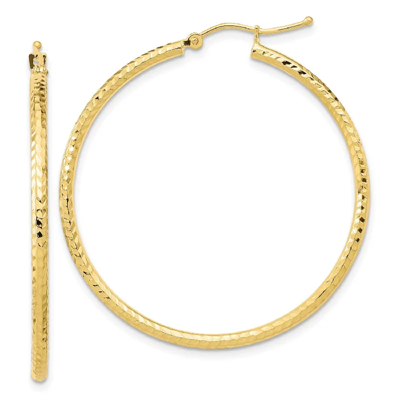 10KT Yellow Gold 40X2MM Diamond-cut Hoop Earrings