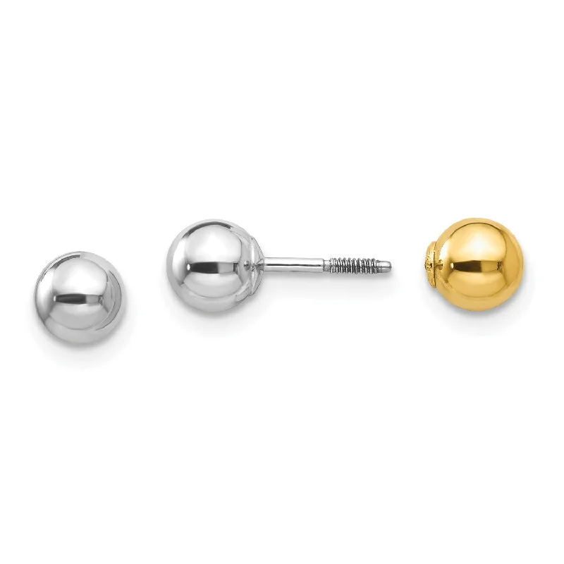 14KT White and Yellow Gold 5MM Reversible Ball Stud Earrings