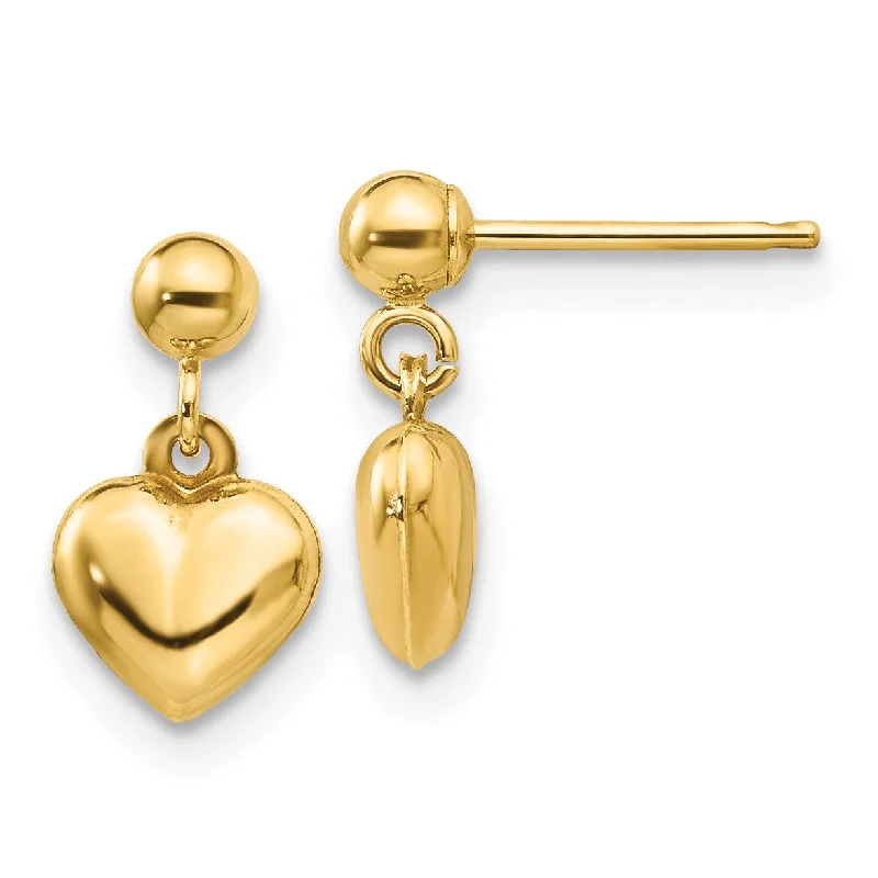 14KT Yellow Gold 11X6MM Childrens Heart Stud Earrings