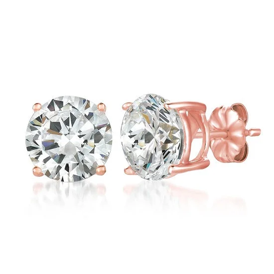 Crislu 18KT Rose Gold Plated Sterling Silver Round Cubic Zirconia Solitaire Stud Earrings