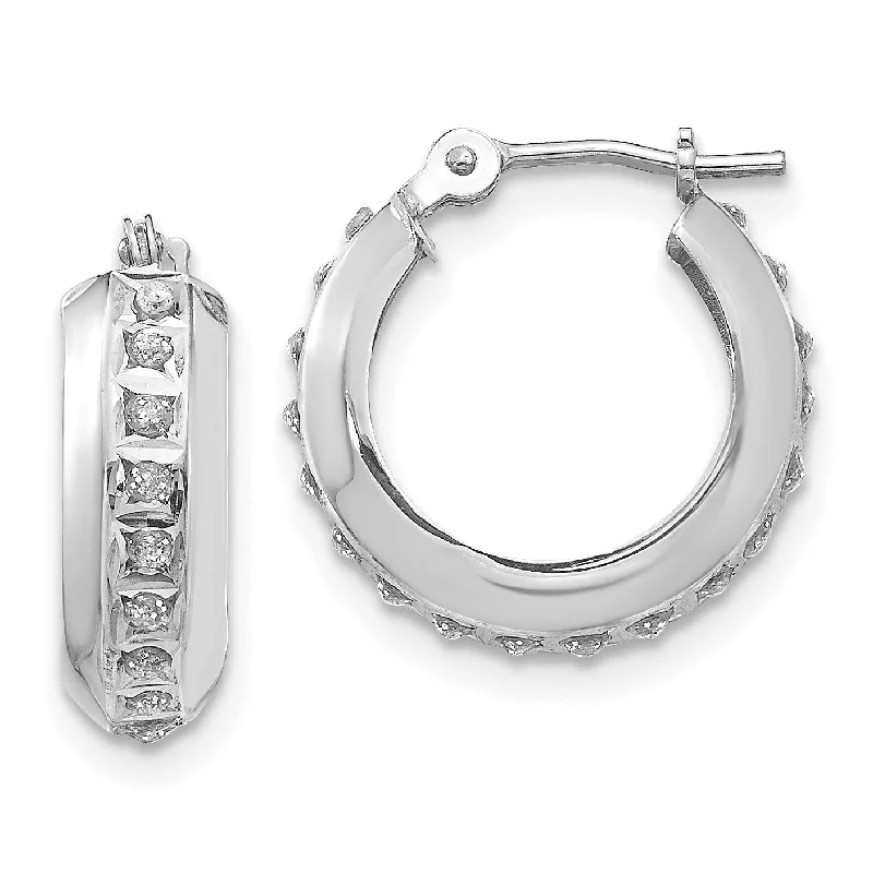 Diamond Fascination 14KT White Gold 14X5MM Diamond Accent Hoop Earrings