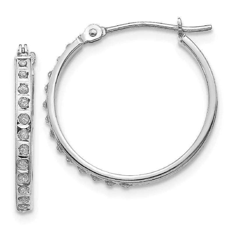 Diamond Fascination 14KT White Gold 20X2MM Diamond Accent Hoop Earrings