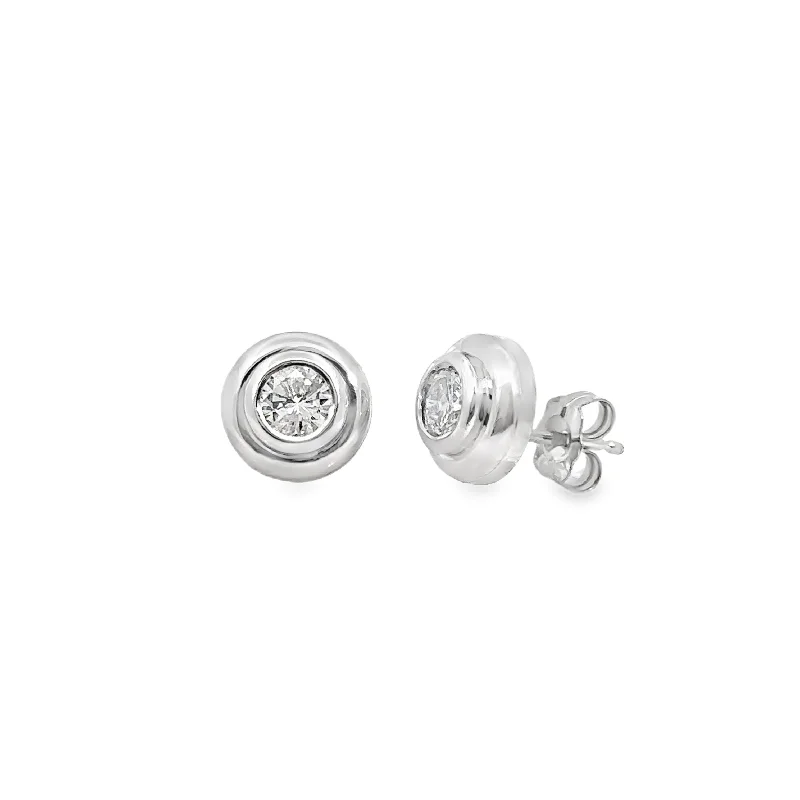 White Gold Bezel Set Diamond Solitaire Earrings