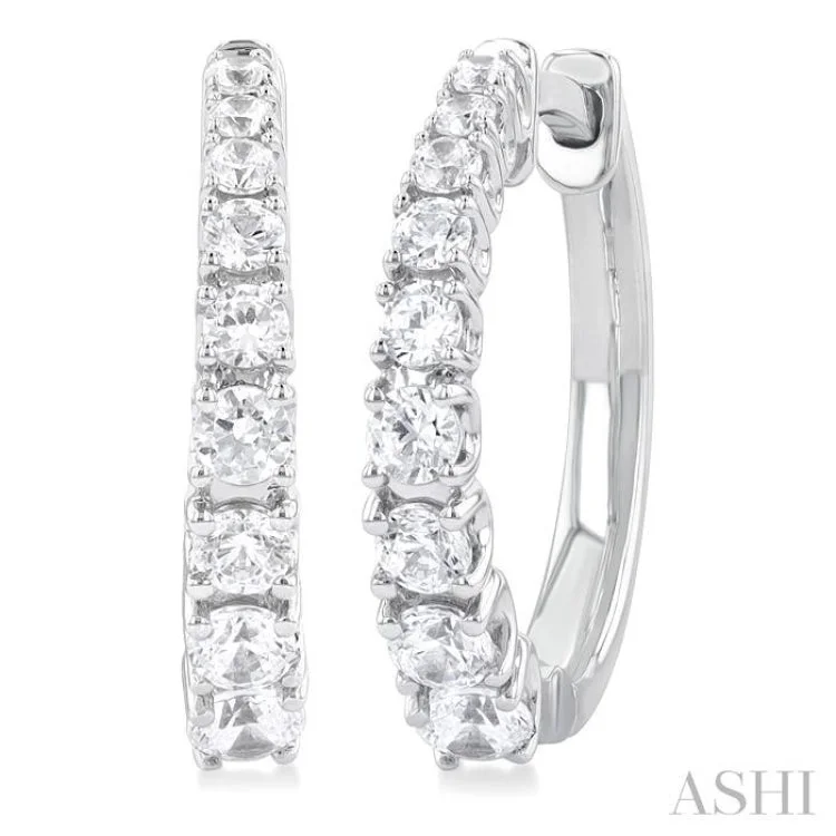 3/4 ctw Graduated Round Cut Diamond Fashion Hoop Earrings in 14K White Gold