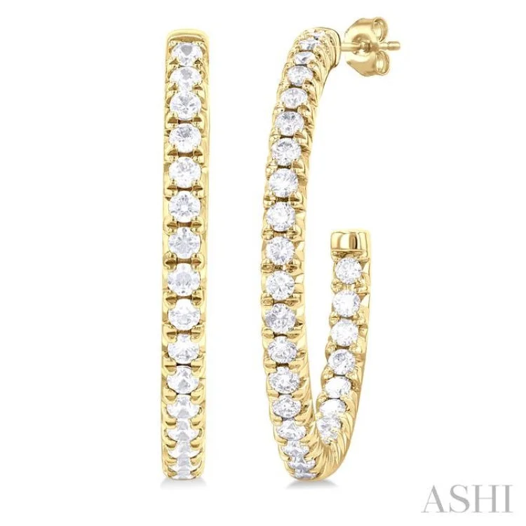 3/4 Ctw French Pave Set Round Cut Diamond Fashion Half Hoop Earring in 14K Yellow Gold