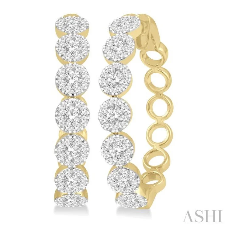 2 ctw Lovebright Round Cut Diamond Hoop Earrings in 14K Yellow and White Gold