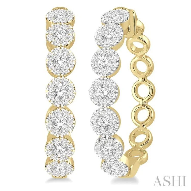 1 Ctw Round Cut Lovebright Diamond Hoop Earrings in 14K Yellow and White Gold