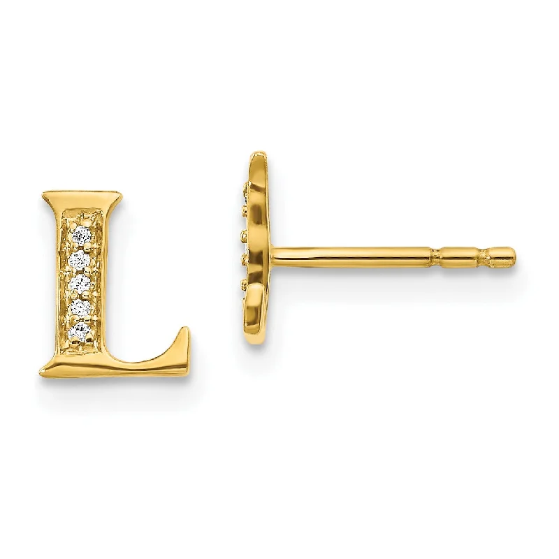 1/33 CTW Diamond Initial Earrings in 14KT Yellow Gold; Initial L