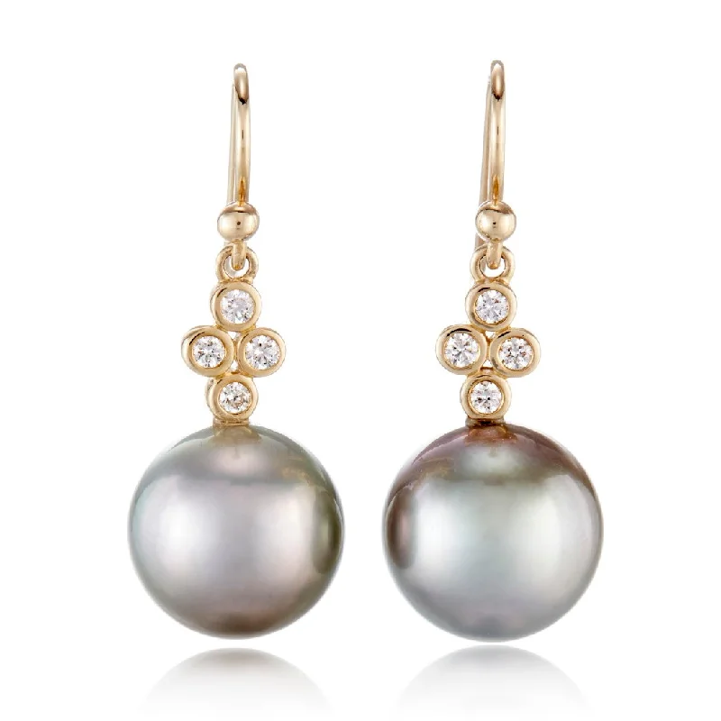 Dominique Drop Earrings in Tahitian Pearls & Diamonds