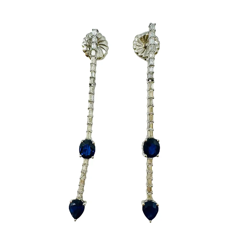 18K White Gold Diamond and Sapphire Drop Earrings