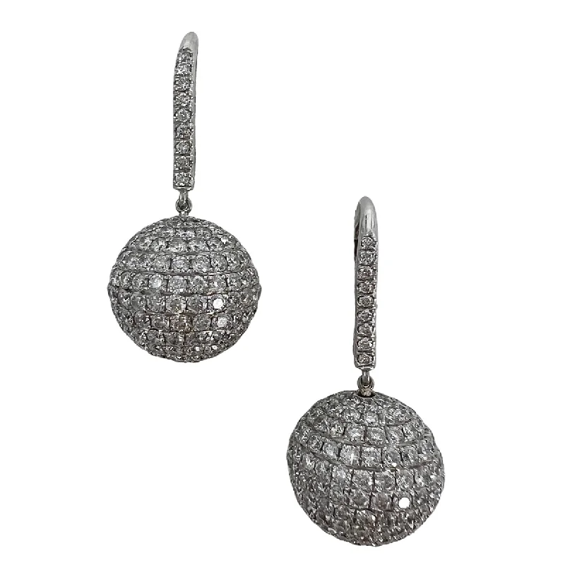 18K White Gold Diamond Ball Drop Earrings