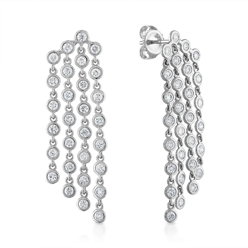 4 Row Diamond Waterfall Stud Earrings