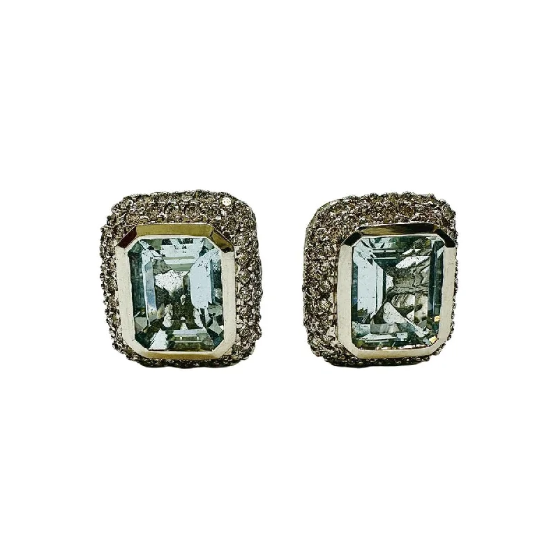 Barry Kronen 18K White Gold Earrings with Aquamarine and Diamonds