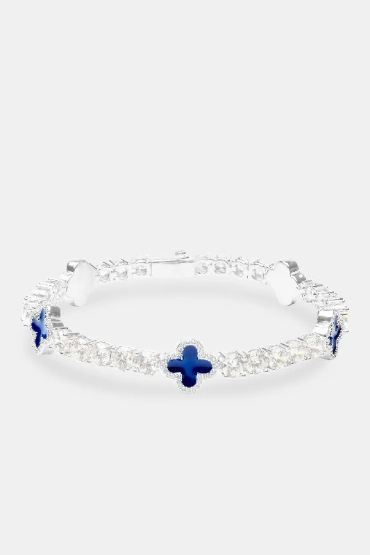 Blue Motif Tennis Bracelet - White 5mm