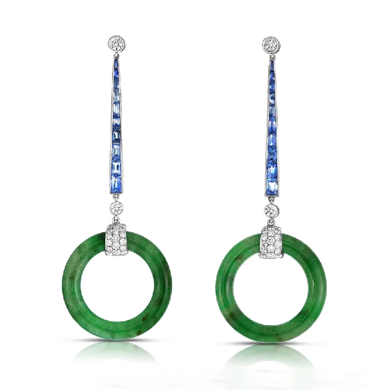 Circular Jade with Sapphire & Diamond Earrings