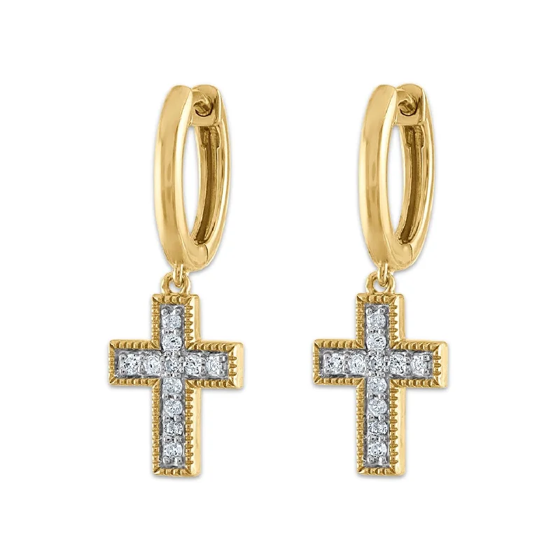 EcoLove 1/6 CTW Lab Grown Diamond Cross Earrings in Yellow Gold Plated Sterling Silver