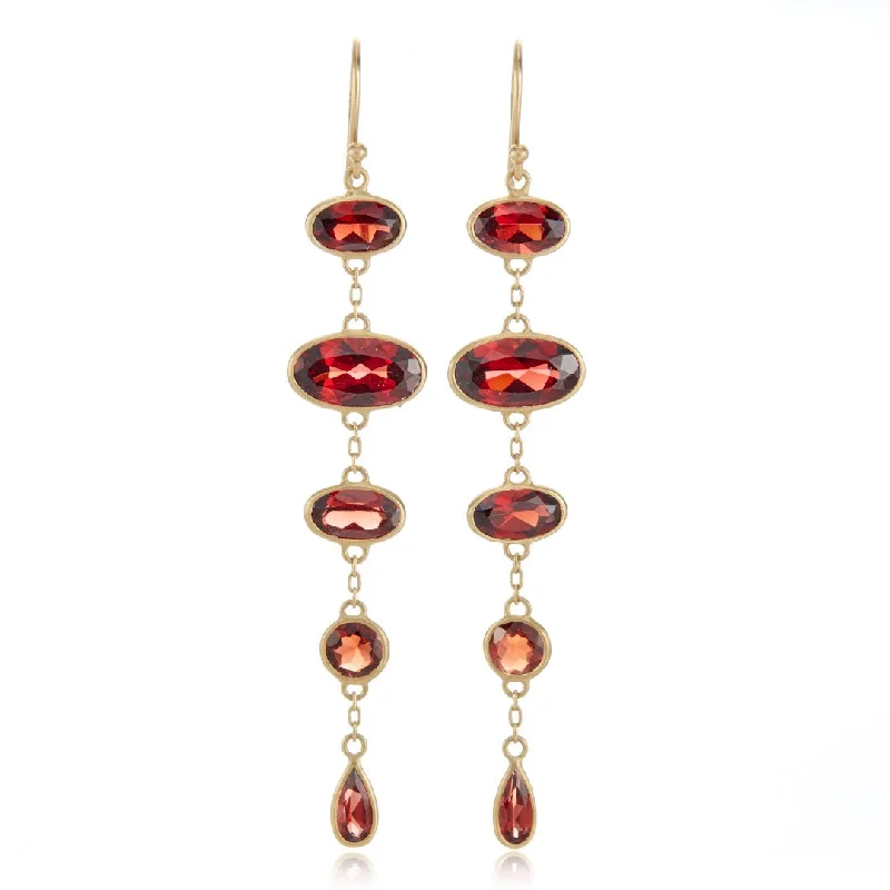 Garnet Ellipse Drop Earrings