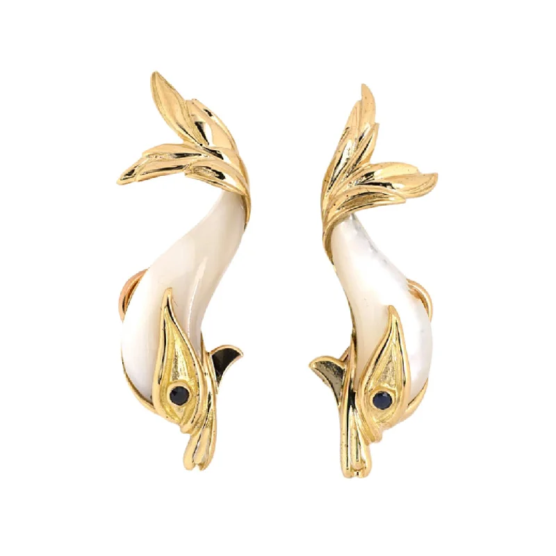 Mother-of-Pearl & Sapphire Dolphin Earrings