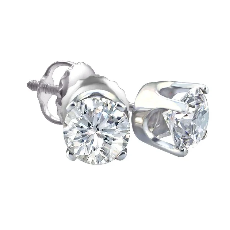 Royale 2 CTW Diamond Solitaire Stud Earrings in 14KT White Gold