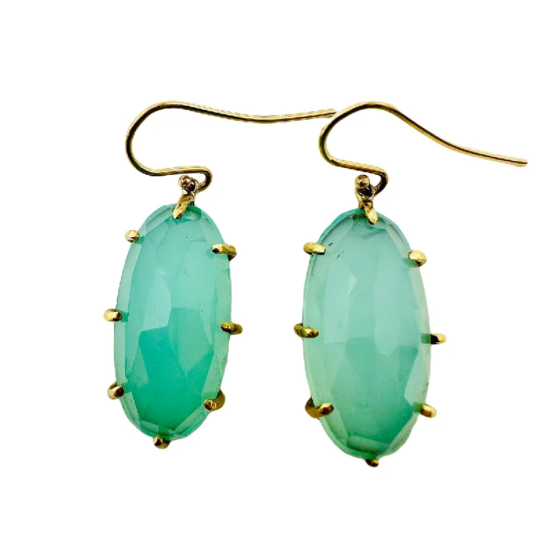 Sally Kay 18K Gold Oval Faceted Green Chalcedony Earrings