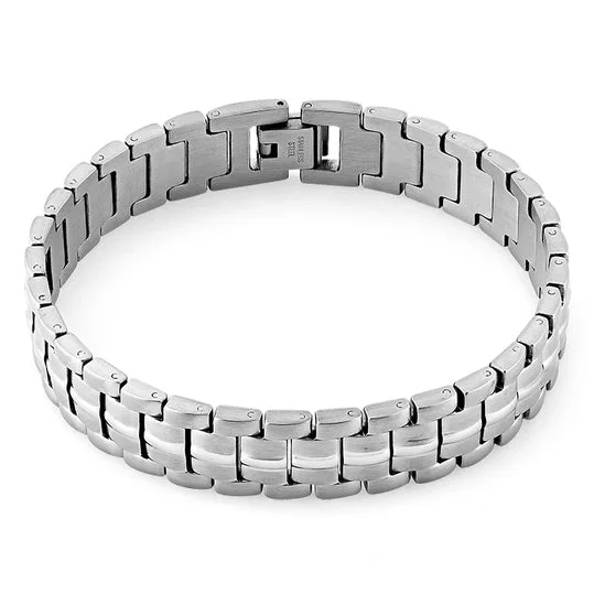 Stainless Steel Ridged Link Bracelet