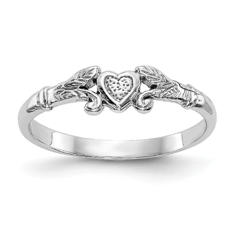 14KT White Gold Heart Baby Ring; Size 1